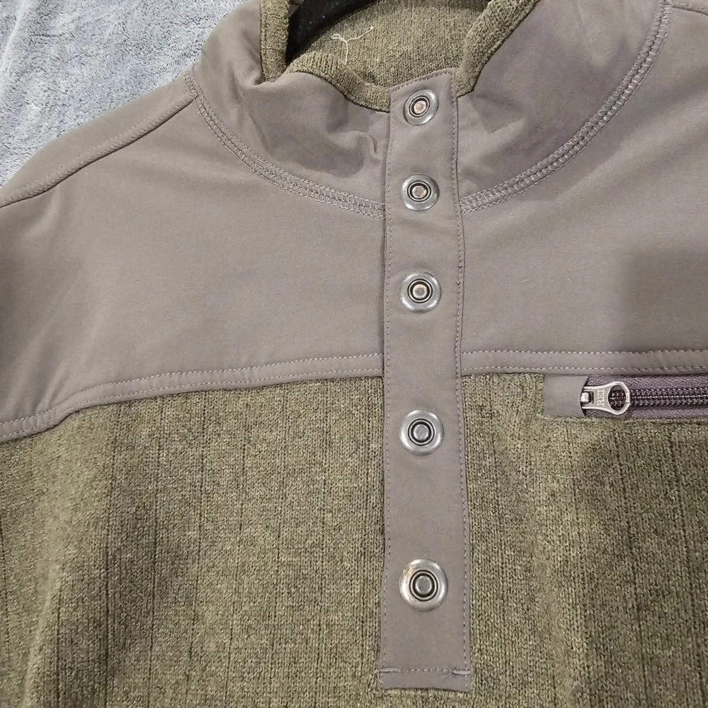 REI Men's Fleece Snap Neck Pullover Green Size L with Zipper Pocket